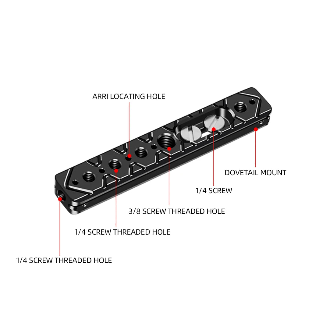 Custom CNC machining 120mm Long Cheese Bar with 1/4" 3/8" Arri Locating Hole for DSLR Camera Cage Quick Release Plate Monitor Mount Extension Bracket