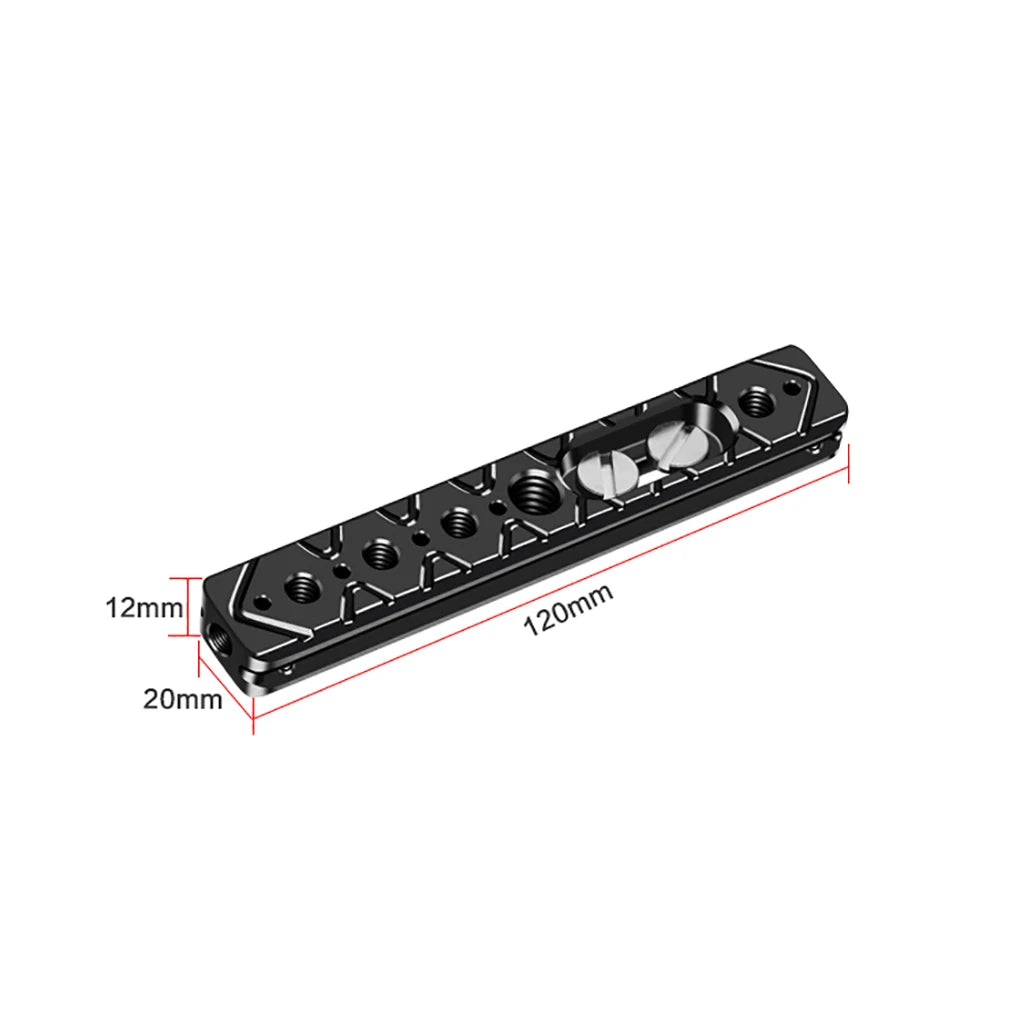 Custom CNC machining 120mm Long Cheese Bar with 1/4" 3/8" Arri Locating Hole for DSLR Camera Cage Quick Release Plate Monitor Mount Extension Bracket