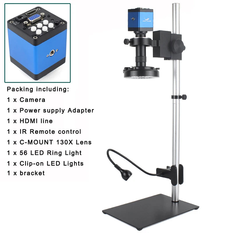 Custom CNC machining  13MP 1080P HDMI VGA Industrial Video Microscope Camera 1-130X Zoom C Mount Lens Remote Control For PCB Phone Repair Soldering