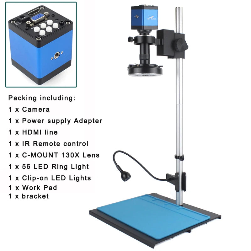 Custom CNC machining  13MP 1080P HDMI VGA Industrial Video Microscope Camera 1-130X Zoom C Mount Lens Remote Control For Digital Image Acquisition