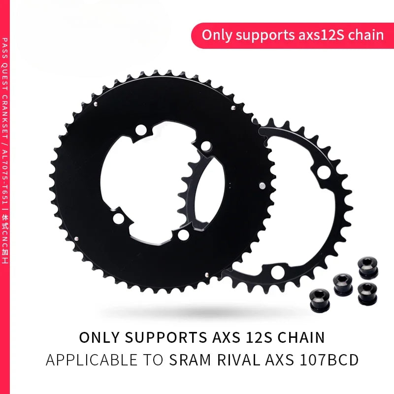 Custom CNC machining 107BCD DOUBLE Chainring MTB Road Bike 46-33T 48-35T 50-37T 52-39T 2X Chainwheel for Sram Rival AXS 12S