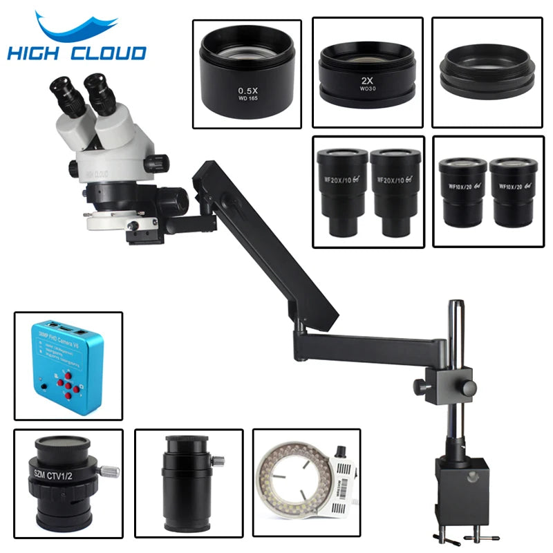 Custom CNC machining  3.5X-90X 7X-45X Articulating Arm Clamp Simul-Focal Industrial Trinocular Stereo Microscope 38MP HDMI Digital Video Camera Set