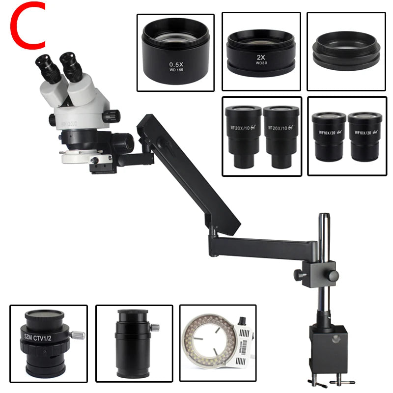 Custom CNC machining  3.5X-90X 7X-45X Articulating Arm Clamp Simul-Focal Industrial Trinocular Stereo Microscope 38MP HDMI Digital Video Camera Set