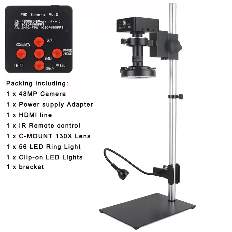 Custom CNC machining  48MP 2K 1080P HDMI USB Industrial Video Microscope Camera 1-130X Zoom C Mount Lens Remote Control For Digital Image Acquisition