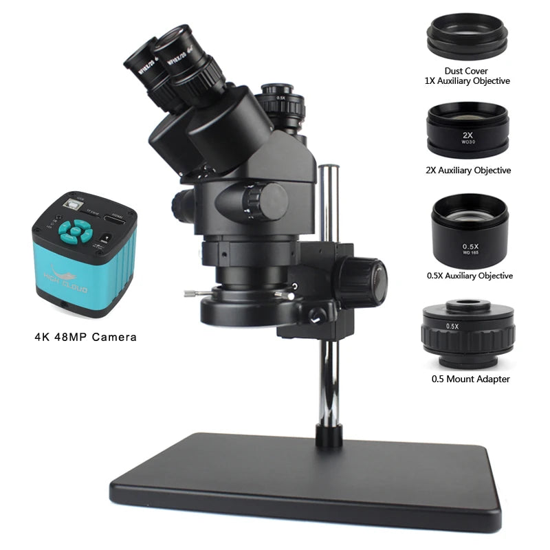 Custom CNC machining 48MP 4K 1080P HDMI USB Video Camera Simul-Focal 3.5X-90X Continuous Zoom Stereo Trinocular Microscope CTV Adapter Barlow Lens