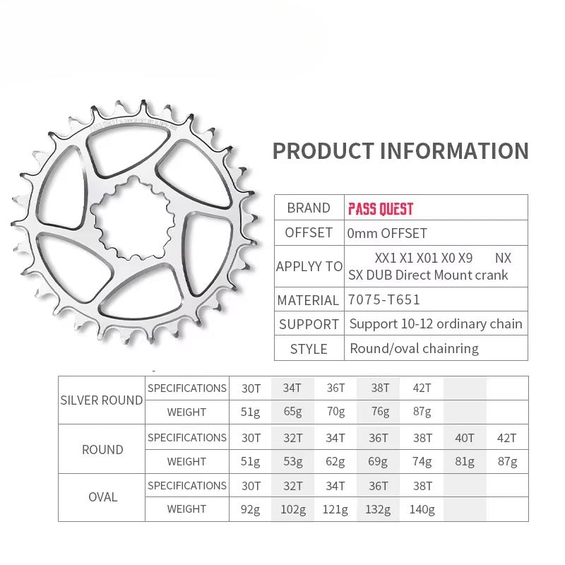 Custom CNC machining 0mm Offset Chainring Wide Narrow Teeth Chainwheel 28/30/32/34/36/38/40/42/44/46/48T for SRAM NX XX1 Eagle crank