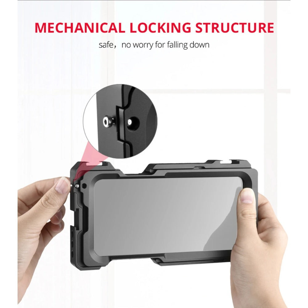 Custom CNC machining Video Phone Cage for iPhone 11 Pro Max Expansion Interface with Cold Shoe Mount 1/4 Screw Holes for Microphone LED Video Light