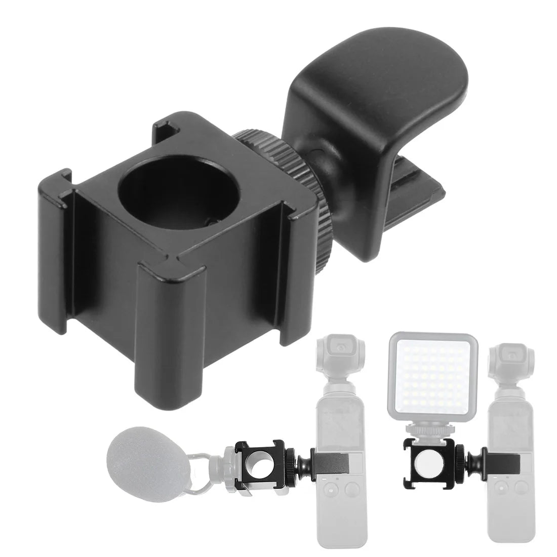 Custom For DJI Osmo Pocket 2 Handheld Gimbal Hot Shoe Mount Adapter 1/4" Led Microphone Bracket Holder Mobile Phone Clip Bracket Cable CNC Machining