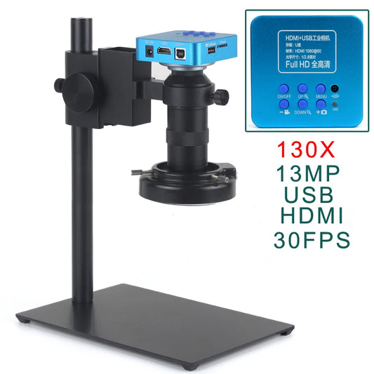 Custom CNC machining  HDMI Industrial Digital Video Microscope Camera Monocular TF USB storage 130X Zoom C-Mount Lens For Phone Repair Soldering