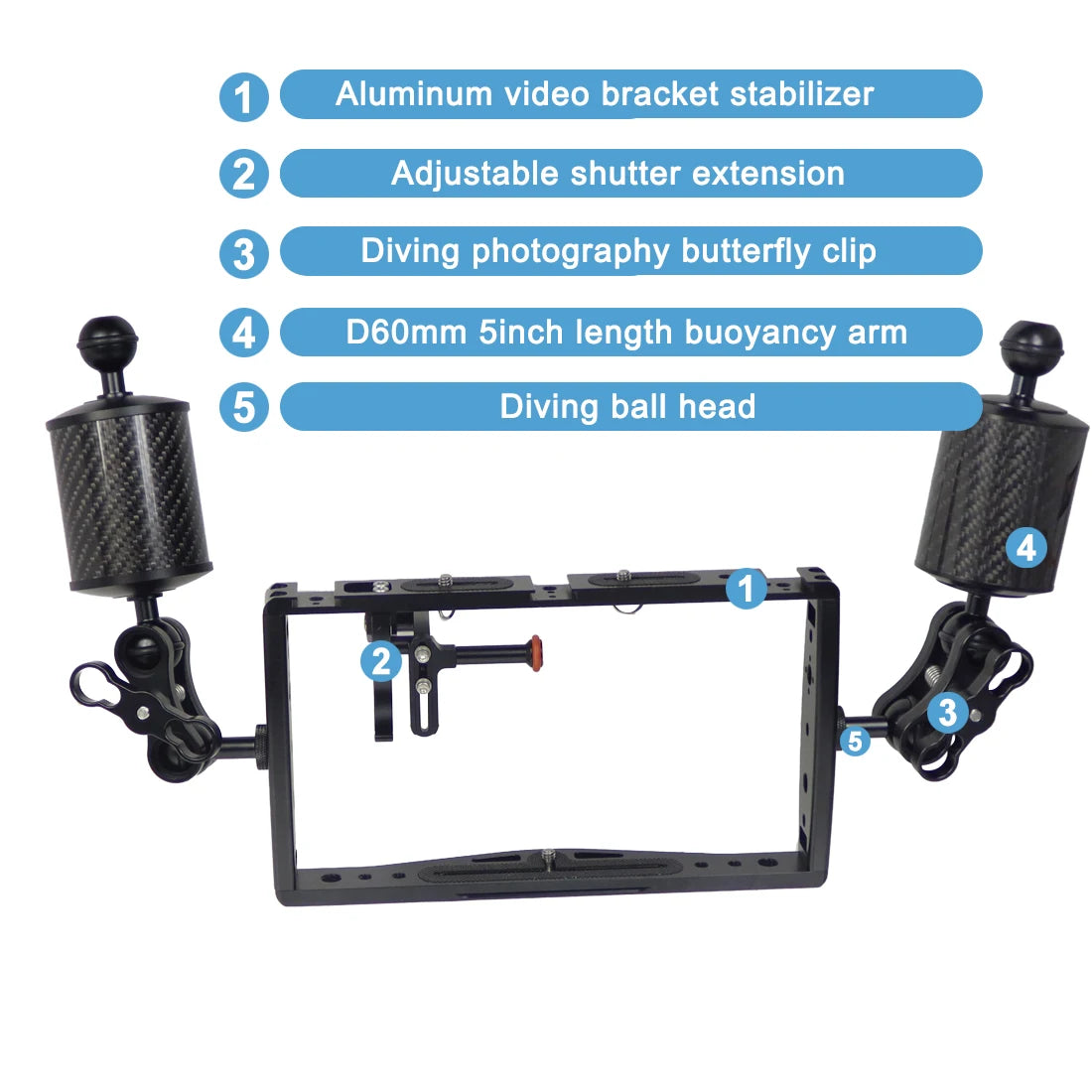 Custom CNC machining Handheld Camera Stabilizer Tray Bracket Lights Tripod Holder Mount Underwater Diving Kit for GoPro Action Camera for Smartphone