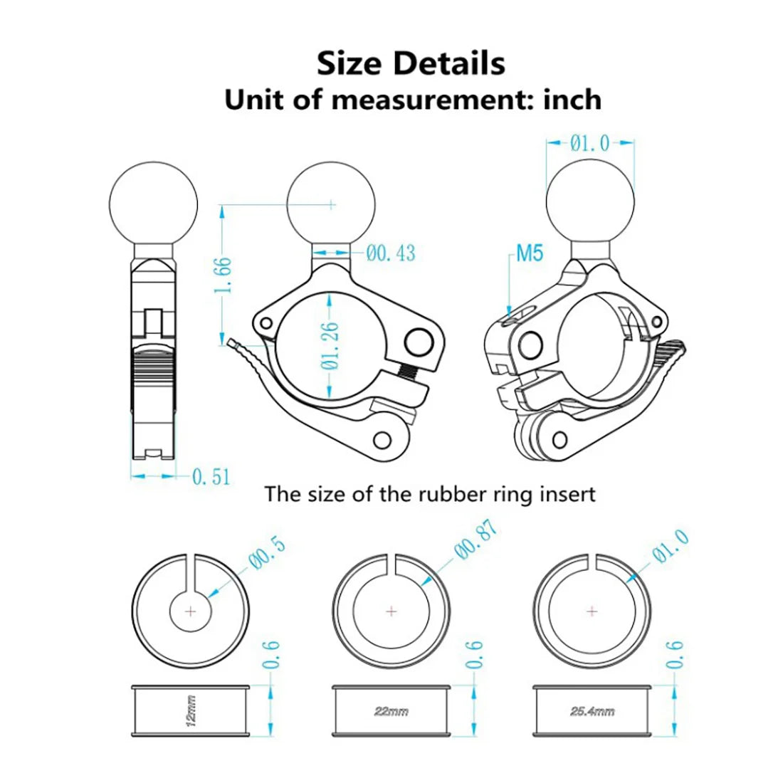 Custom CNC machining Motorcycle Fixed Bracket Adapter 17MM/25MM Ball Head Handlebar Mounting Clamp Bicycle GPS Mount Stand for Gopro Action Camera