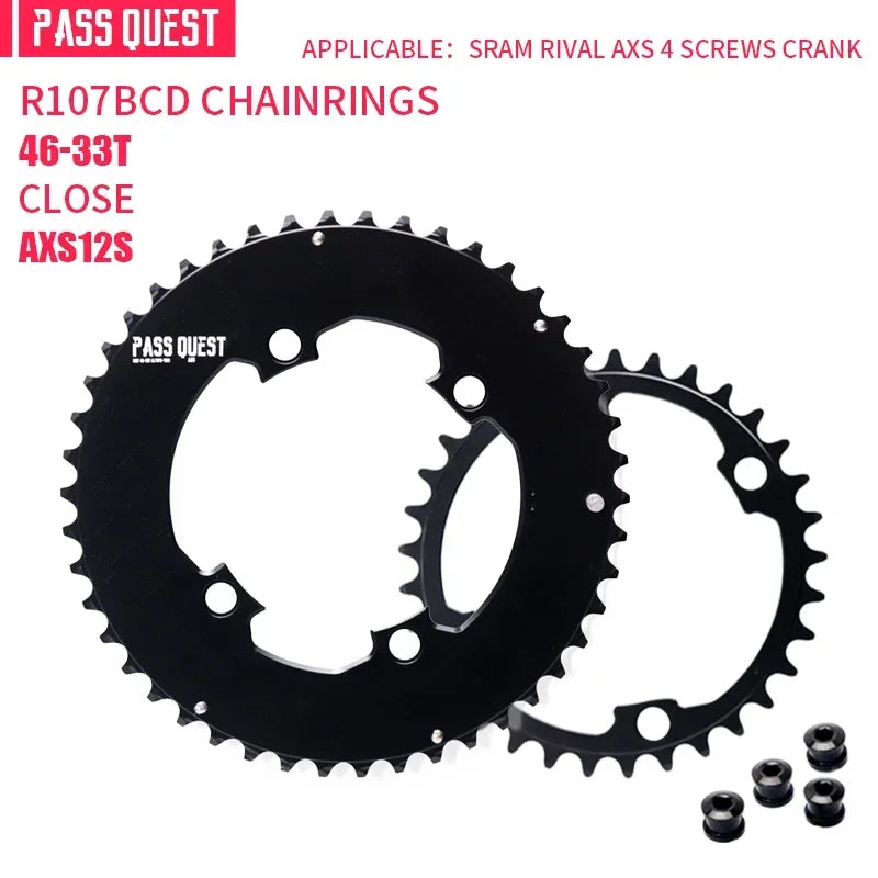 Custom CNC machining 107BCD DOUBLE Chainring MTB Road Bike 46-33T 48-35T 50-37T 52-39T 2X Chainwheel for Sram Rival AXS 12S