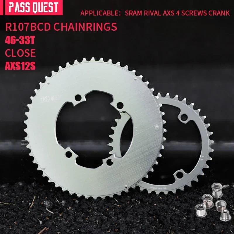 Custom CNC machining 107BCD DOUBLE Chainring MTB Road Bike 46-33T 48-35T 50-37T 52-39T 2X Chainwheel for Sram Rival AXS 12S