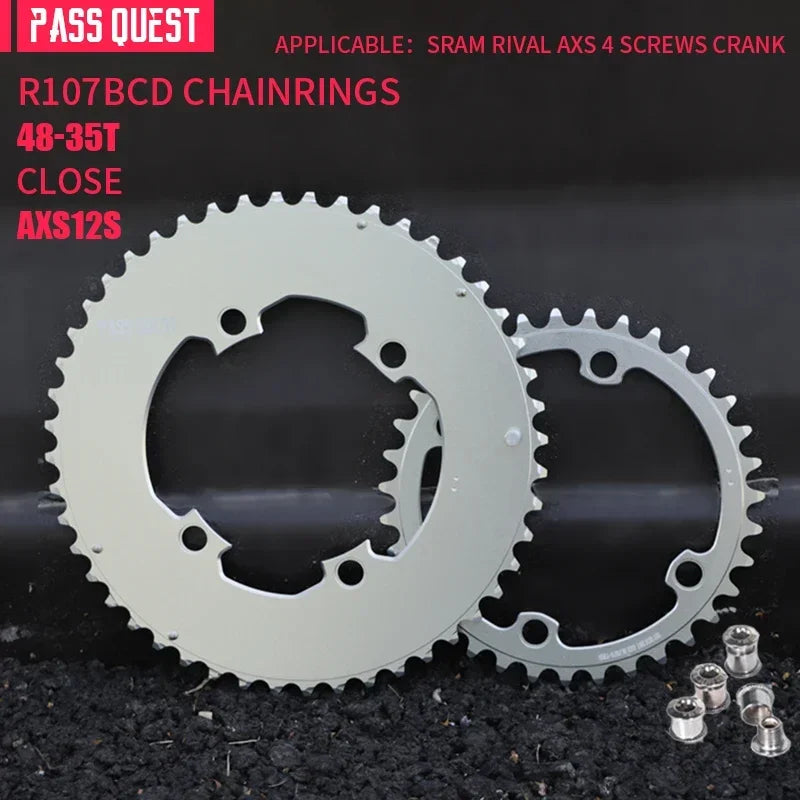 Custom CNC machining 107BCD DOUBLE Chainring MTB Road Bike 46-33T 48-35T 50-37T 52-39T 2X Chainwheel for Sram Rival AXS 12S