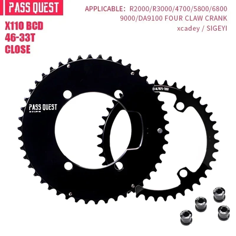 Custom CNC machining PASS QUEST 110bcd AXS Chainring for Shimano 105 5800,6800,DURA 9000,double Chainring 54 40 53 39 50 34 56 42 52 36 48 35 46 33T