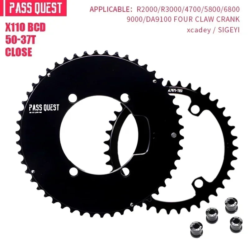 Custom CNC machining PASS QUEST 110bcd AXS Chainring for Shimano 105 5800,6800,DURA 9000,double Chainring 54 40 53 39 50 34 56 42 52 36 48 35 46 33T