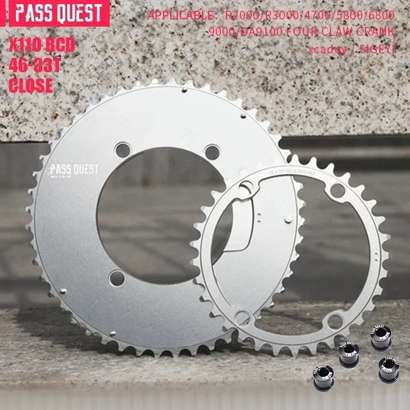 Custom CNC machining PASS QUEST 110bcd AXS Chainring for Shimano 105 5800,6800,DURA 9000,double Chainring 54 40 53 39 50 34 56 42 52 36 48 35 46 33T