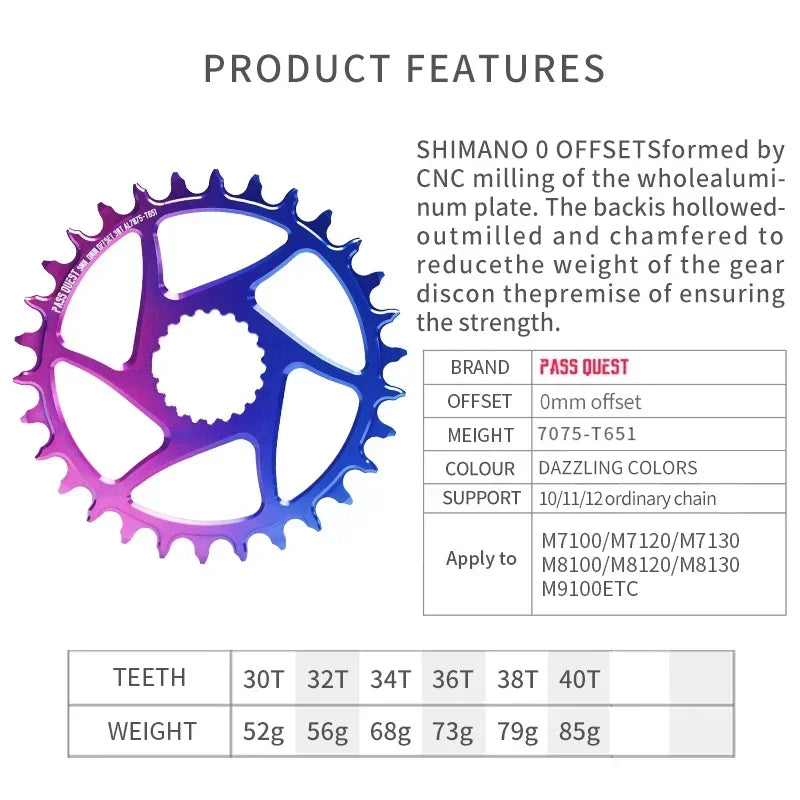 Custom CNC machining 12S Direct Mount Bike Chainring 30/32/34/36/38/40/42T  Narrow Wide Bicycle Chainwheel for M7100 M8100 M9100 Crankset