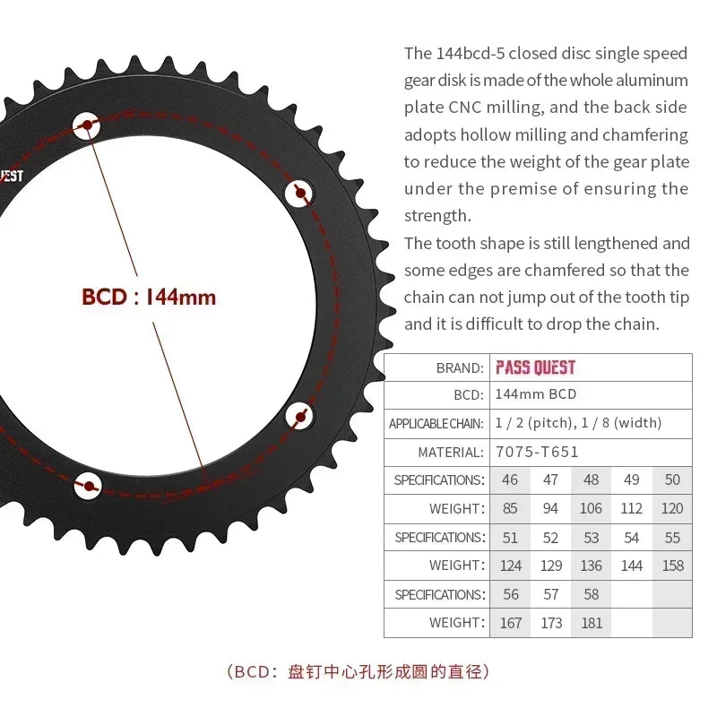 Custom CNC machining 144 bcd chainring fixed gear track fixie bike chain ring 46T 48T 50T 52t 54 58t 60t 61t Tooth mountain MTB Chainwheel