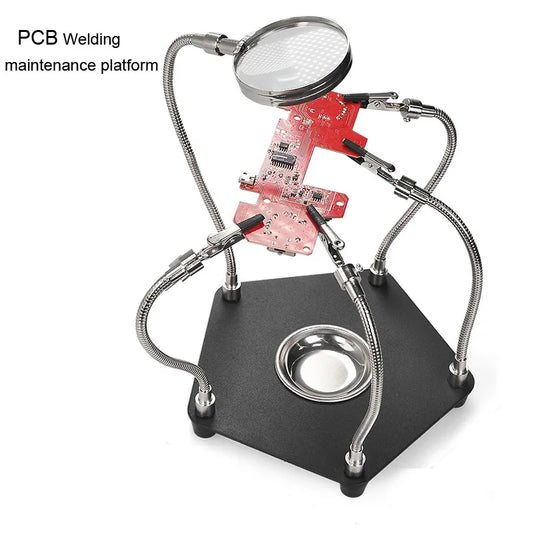 Custom CNC machining  PCB Welding Third Hand Tool Table Clamp Soldering Stand   3X Magnifier 4pc Flexible Arms Bench Vise Soldering Holder Tool