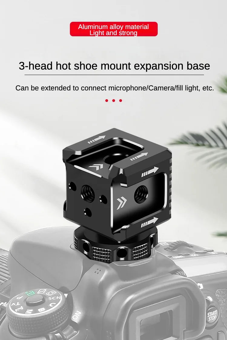 Custom CNC machining Triple Hot Shoe Mount Adapter Cold Shoe Extend Monitor Base Mic Fill Light Bracket w/ 1/4 Arri Hole for DSLR Camera Accessories