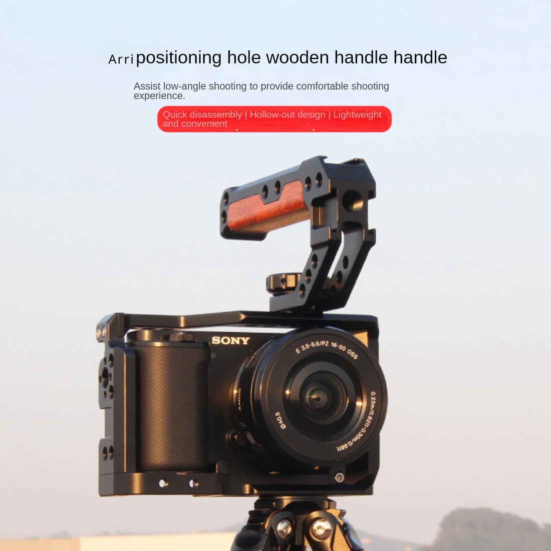 Custom CNC machining  Universal Camera Cage Tophandle Wooden Handgrip with Cold Shoe Mounts Compatible for Smallrig Cages