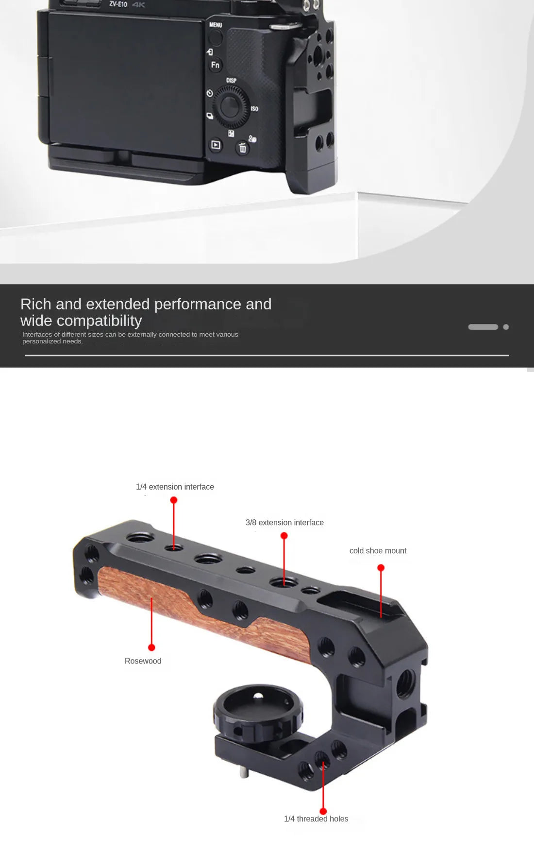 Custom CNC machining  Universal Camera Cage Tophandle Wooden Handgrip with Cold Shoe Mounts Compatible for Smallrig Cages