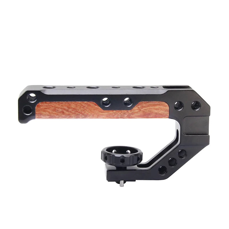 Custom CNC machining  Universal Camera Cage Tophandle Wooden Handgrip with Cold Shoe Mounts Compatible for Smallrig Cages