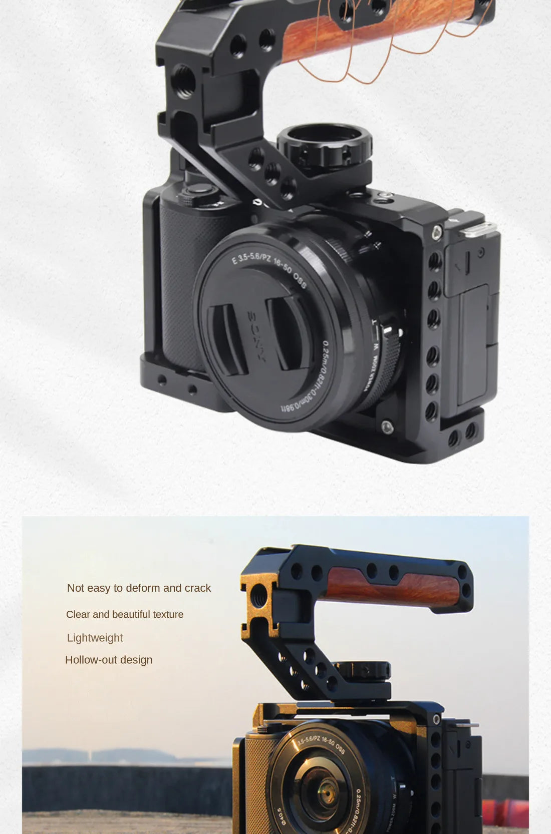 Custom CNC machining  Universal Camera Cage Tophandle Wooden Handgrip with Cold Shoe Mounts Compatible for Smallrig Cages